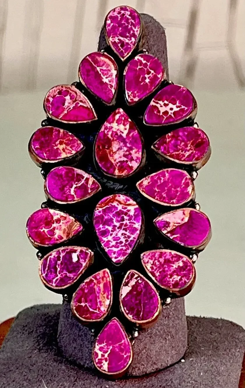 Southwestern Purple Sea Sediment Jasper Full Finger Cluster Ring Oxidized Copper